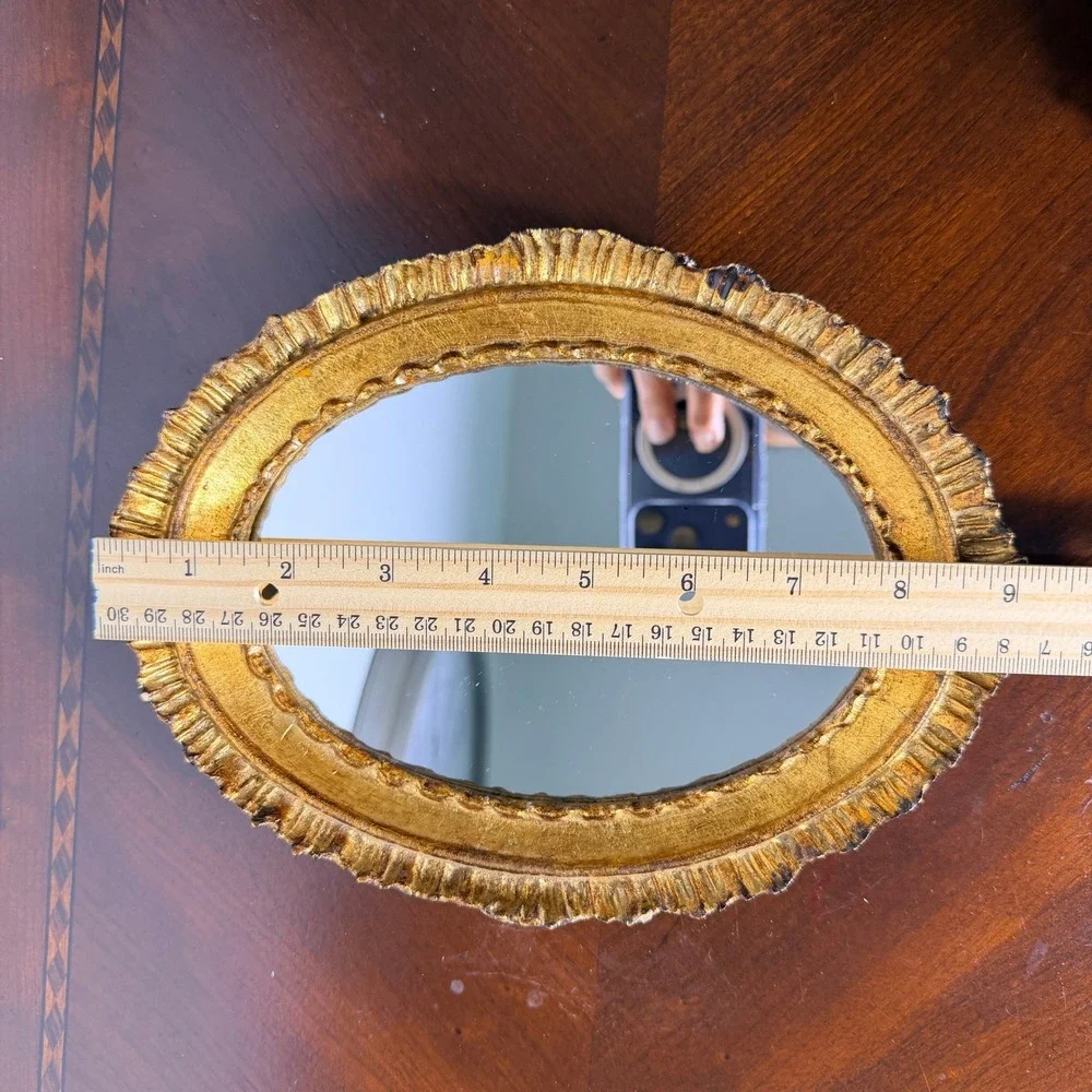 Vintage Italian Gold Gilt Oval Wall Mirror Hand Gilded Hollywood Regency Decor